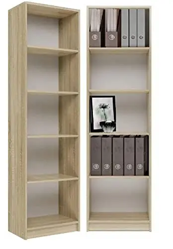 Produktbild: Home Collective Bücherregal Aktenregal Standregal Raumteiler Sonoma-Eiche mit 5 offenen Fächern aus MDF Holz | Breite 50 cm