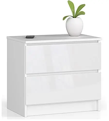 Produktbild: Home Collective Kommode in weiß Hochglanz mit 2 geräumigen Schubladen, 60 cm breit, 55 cm hoch Kommode Schlafzimmer Flur Wohnzimmer Organizer Kommode mit Schubladen Holz Highboard Sideboard Schrank