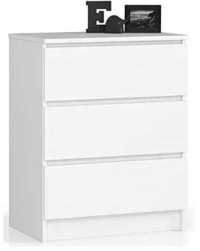 Produktbild: Home Collective Kommode mit DREI Schubladen 77 cm hoch und 60 cm breit, Wohnzimmer, Schlafzimmer, Flur, Schrank, Sideboard, Highboard, viel Stauraum, weiß