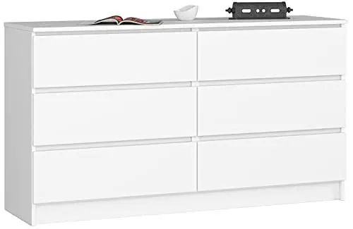 Produktbild: Home Collective Kommode weiß 140cm breit mit 6 Schubladen, Schlafzimmer und Wohnzimmer, vielseitig einsetzbar für Flur und Kinderzimmer