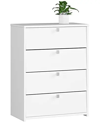Produktbild: Home Collective Schuhschrank in weiß mit Vier Fächern, Türgriffe in Satinfarbe, Elegant, Flur, Schlafzimmer, Schuhregal, Schuh Schrank 85x66x36cm (HxBxT)