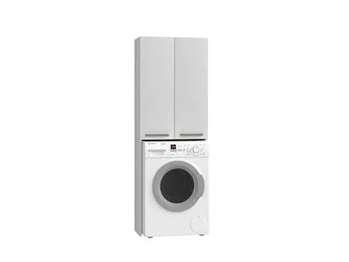Produktbild: Home Collective Waschmaschinenschrank weiß, Hängeschrank Badschrank, Hochschrank, Badregal, Waschmaschine Trockner große Türen 64 x 183 x 30 cm (B x H x T)