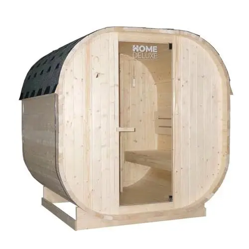 Produktbild: Home Deluxe - Outdoor Sauna Cube L - Maße: ca. 194 cm x 185 cm x 180 cm, Holz: Fichtenholz - inkl. Saunaofen und Saunazubehör I Gartensauna, Außensauna, Sauna Fass für 4 Personen