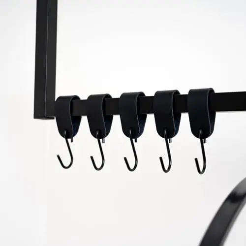 Produktbild: Home Deluxe - S-Haken SHAPE - 10 Stück, Schwarz, 11 x 3 x 4cm, Eisen mit PU- Leder, inkl. Doppelnaht I Kleiderhaken Kleiderbügel Garderobenhaken Kleideraufhänger