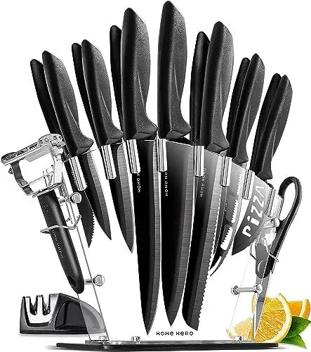 Produktbild: Home Hero Messerblock mit Messerschärfer - Scharfe Küchenmesser Set - Messerset Kochmesser Set Edelstahl Messer Set