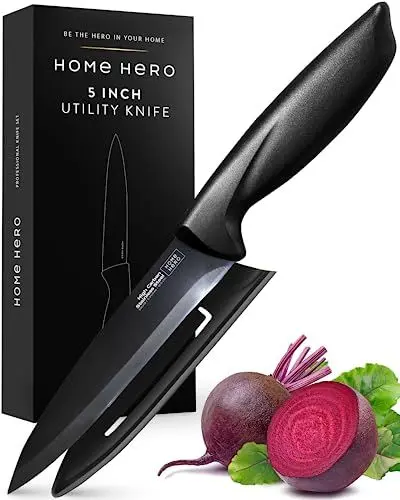 Produktbild: Home Hero Messerset mit ergonomischem Griff - rasiermesserscharfes Mehrzweck-Küchenmesser aus Edelstahl mit hohem Kohlenstoffgehalt (2 Stück - schwarzes Universalmesser)