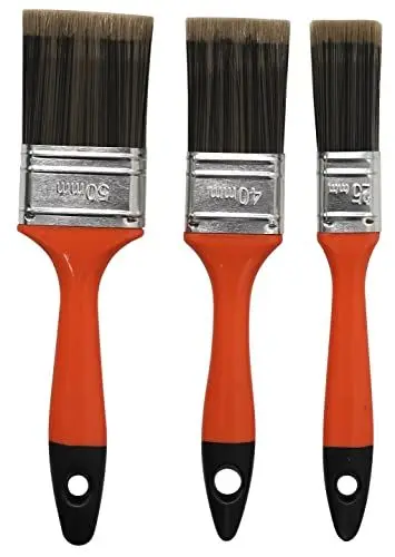 Produktbild: Home It® Pinselset mit Kunststoffgriffen - 1 Rund- und 2 Fassadenpinsel in Orange/Schwarz