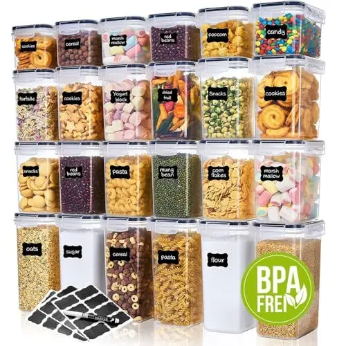 Produktbild: Home Melody Vorratsdosen Set BPA frei - 24 Stück verschiedene Größe, Küchen Organizer mit Etiketten zur Beschriftung, Meal-prep Boxen, Aufbewahrungsboxen mit Deckel luftdicht