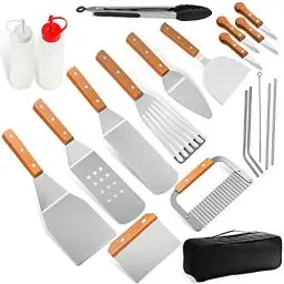 Produktbild: Home Safety Grillbesteck Set - 20-TLG Grillspachtel Set Werkzeugset, Profi BBQ Zubehör Grillwender aus Edelstahl mit mit Quetschflaschen und Tragetasche für Grillen im Freien, Teppanyaki, Camping