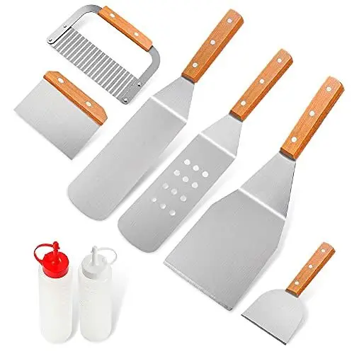 Produktbild: Home Safety Grillbesteck Set - 8-TLG Grillspachtel Set Werkzeugset, Profi BBQ Zubehör Grillwender aus Edelstahl mit mit Quetschflaschen und Tragetasche für Grillen im Freien, Teppanyaki, Camping