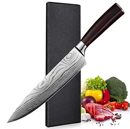 Produktbild: Home Safety Kochmesser I 20cm Küchenmesser I Profi Messer Chefmesser Universalmesser aus hochwertigem Carbon Edelstahl, Extra Scharfe Messerklinge mit Ergonomischer Roter Harzgriff