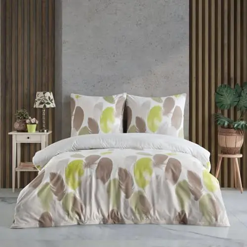 Produktbild: Home Sense Bettwäsche Bettgarnitur Set Baumwolle mit Reißverschluss, atmungsaktiv, weich, Luxuriös Bettdeckenbezug Bettwäsche 135x200 cm + 80x80 cm Kissenbezug, Oeko-TEX Zertifikat, Federgrün
