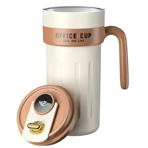 Produktbild: Homealexa 650 ml Kaffeebecher to go Digitalanzeige Termokaffeebecher 316 Edelstahl Isolierbecher Reisebecher Travel Coffee Mug auslaufsicher Autobecher mit Deckel und Griff