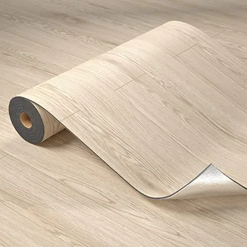 Produktbild: Homease PVC Bodenbelag Selbstklebend Verdickt (0.15cm) Holzmaserung Bodenaufkleber mit Textur, Verschleißfest Wasserdicht Holz Platte Vinylboden für Küche Wohnzimmer Balkon 0.6 x 10 M/6㎡ Helles Holz