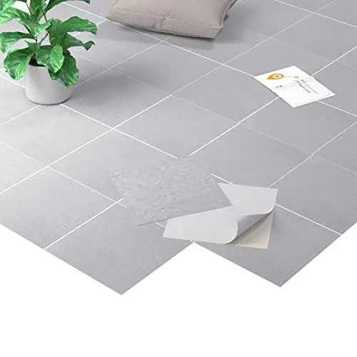 Produktbild: Homease PVC Bodenbelag Selbstklebende Marmoreffekt Vinylboden, Rutschfeste Wasserdichte Schneidbar Fliesenoptik Bodenfliesen für Küche Wohnzimmer Balkon, Matt Hellgrau 50 Fliesen 4.5m²