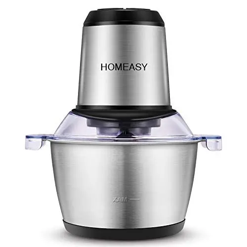 Produktbild: HOMEASY Zerkleinerer Küche Elektrisch 350W Multizerkleinerer, mit 2L Edelstahlbehälter, 2 Geschwindigkeitsstufen, 4 Edelstahlmesser Universalzerkleinerer für Fleisch, Zwiebeln, Obst, Gemüse