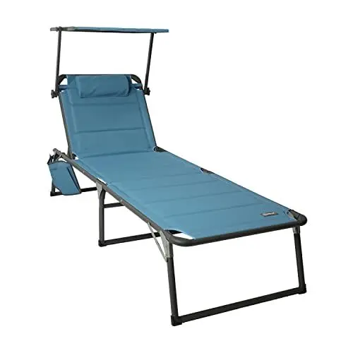 Produktbild: HOMECALL Aluminium-Sonnenliege mit 2 x 1 Textilene-Polsterung, schnelltrocknendem Schaumstoff, Tasche und Sonnendach, XXL (200 x 70 cm), Blau