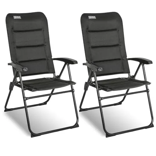 Produktbild: Homecall 2 er Set Campingstuhl Faltbar Gartenstuhl Klappbar Hochlehner Belastbar 150 KG - Balkonstuhl Angelstuhl Terrassenstühle, 5-Fach Verstellbare Rückenlehne mit Armlehne für Camp, Garten, Balkon