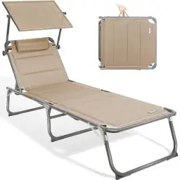 Produktbild: Homecall Sonnenliege mit Dach, schnell trocknender Schaumstoff, XXL, 200 x 70 cm - (Beige)