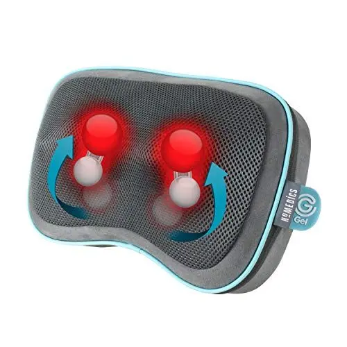 Produktbild: HoMedics Gel Shiatsu Wärme-Reisekissen, Massagekissen für Beine, Lendenwirbelsäule, Schultern und Nacken, wiederaufladbar, Reisegröße mit integrierten Bedienelementen, inklusive Reisetasche, grau