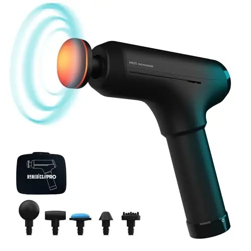 Produktbild: HoMedics Massagepistole / Hand-Massagegerät - Tiefen Massage für Nacken, Schulter, Rücken - beheizter Kopf zur Linderung von Muskelverspannungen, 5 Massageköpfe, kabellos, wiederaufladbar - Schwarz
