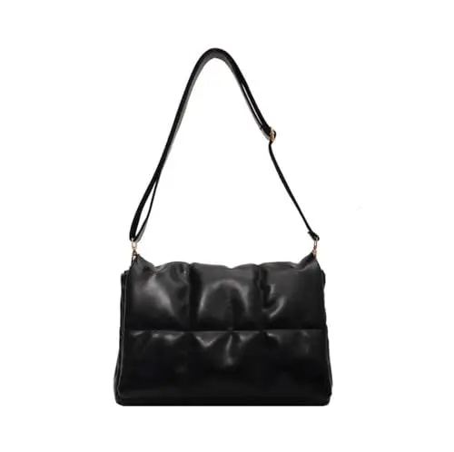 Produktbild: Homefeelzydys Tragetasche für Damen,gesteppte Ledertasche,flauschige,mit Baumwolle gepolsterte Handtaschen,Daunen-Umhängetasche mit verstellbarem Riemen