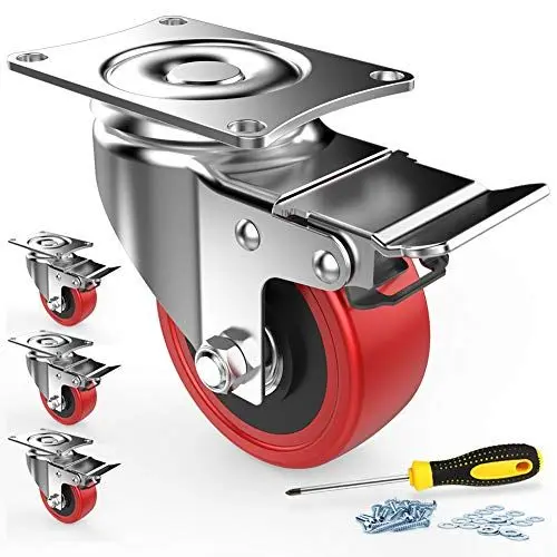 Produktbild: HomeGoGo 4er Set Schwerlast Lenkrollen 50mm Lenkrollen mit Bremse 400kg Trolley Transportrollen mit Sicherheitsverriegelung, Rollen für Möbel Silent Wheels Gummi Industrierollen