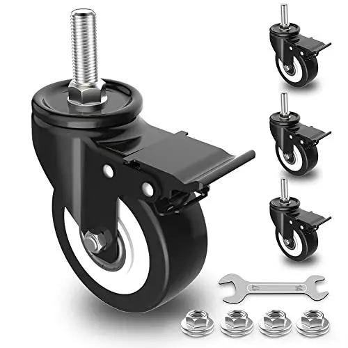 Produktbild: HomeGoGo Lenkrollen 50mm Vorbaurollen mit Doppelter Sicherheitsverriegelung Robuste Transportrollen aus Polyurethan-Gummibeschichtung Geräuschlose Möbelrollen mit Bremsen 300 kg Gesamtkapazität (4e