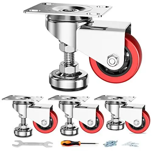 Produktbild: HomeGoGo Nivellierrollen mit Schwenkplatte 75mm Schwerlast Transportrollen mit Einstellbarem Stoßfestem Fußpolster 360 Grad Robuste Lenkrollen für Werkbank Maschinen, Möbelrollen (4er Pack)