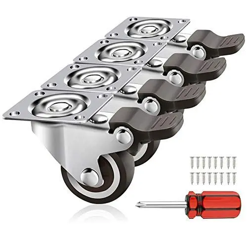 Produktbild: HomeGoGo Schwerlastrollen 4 Stück 32 mm Transportrollen mit Lenkplatte, langlebige Lenkrolle mit Bremse aus Polyurethan – Möbelrolle mit 50 kg Tragkraft 4 Bremsen, inklusive 16 Schrauben & 1 Schrauben