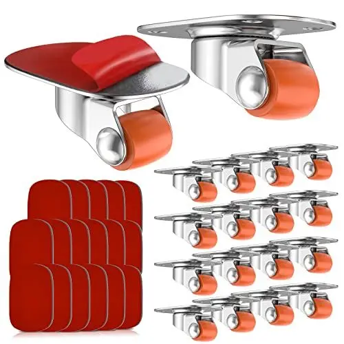 Produktbild: HomeGoGo Selbstklebende Lenkrollen – 360° Drehbar, Starker Nano-Klebstoff, Edelstahl Platte, 5kg Tragfähigkeit, Einfache Installation (16 Stück)