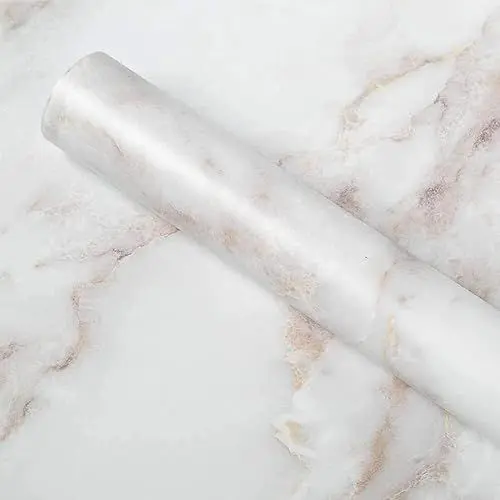 Produktbild: Homein Möbelfolie Selbstklebend Marmor Folie, Klebefolie Möbel Vinyl Dekorfolie Tür Fensterbank Küche Küchenschrank Schrank Schminktisch, PVC, Granit Matt Weiß Gold, 30 x 200 cm