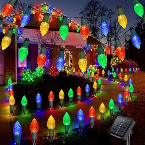 Produktbild: Homeleo 20 LED Solar weihnachtsbeleuchtung außen, 2-IN-1 C9 Solarlampen Pathway lichterkette außen für weihnachtsdeko, Wetterfest Christmas Lights für Rasen Zaun Veranda Garten Balkon Fenster Deko
