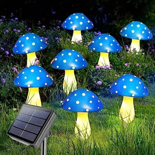 Produktbild: Homeleo 8 Stück Solarbetriebene Pilzlichter, Outdoor, Garten, Pilzförmige Solar-Lichterkette, wasserdichte Blaue Pilzlampe für Garten, Hinterhof, Hof, Weg, Zaun, Weihnachten, Halloween, Terrasse