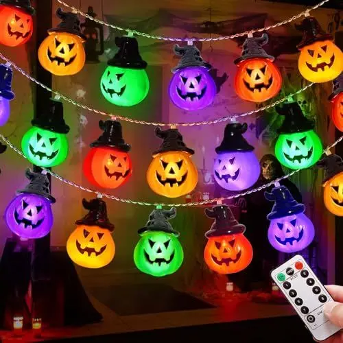 Produktbild: Homeleo Halloween Deko innen, 3Meters 20 LED batterie Kürbis Deko String Lichter, Mehrfarbig Halloween Kürbis Lichterkette für Halloween Tür Party Garten Fenster Dekor