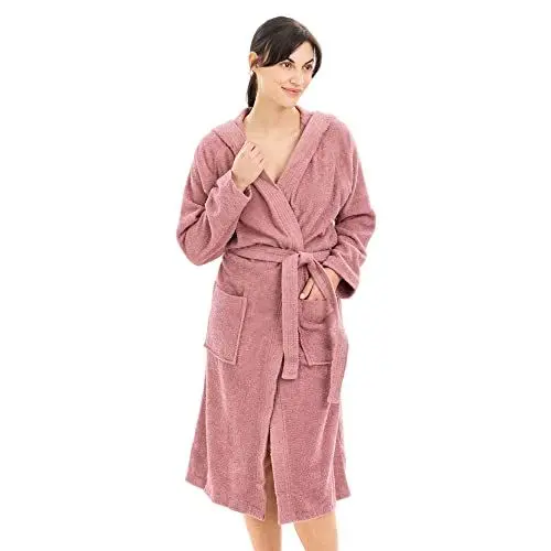 Produktbild: HOMELEVEL Bademantel Damen Herren - Bademantel Damen Frottee Baumwolle - Bademäntel für Sauna Urlaub Zuhause oder Schwimmbad - Mit Kapuze und Taschen