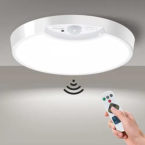 Produktbild: Homelist LED Deckenleuchte mit Bewegungsmelder, Deckenlampe mit Fernbedienung, Deckenleuchte Dimmbar, 6500K Batteriebetriebene, Deckenlampen für Küchen Badezimmer Flur Schlafzimmer Balkon Garage
