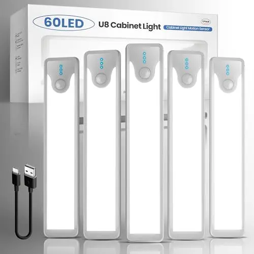 Produktbild: Homelist LED Schrankbeleuchtung mit Bewegungsmelder, Unterbauleuchte Küche Led 20cm (5 Stück), Nachtlicht Vitrinenbeleuchtung mit Akku, Kleiderschrank Beleuchtung/Treppenbeleuchtung, 4500K