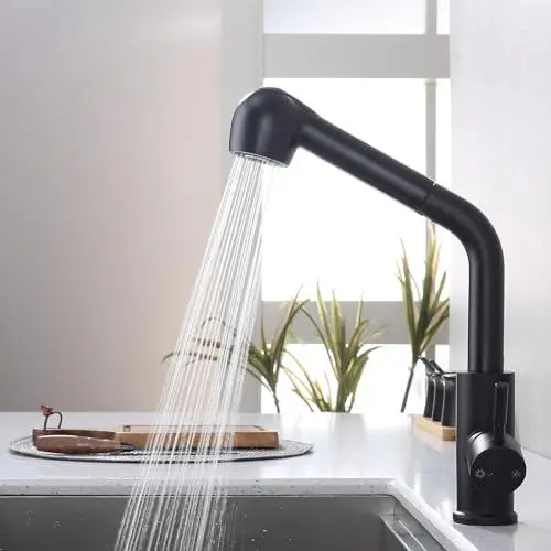 Produktbild: HOMELODY Spültischarmatur mit Brause Ausziehbar, Wasserhahn Küche mit 2 Strahlarten Geschirrbrause, 304 Edelstahl Küchenarmatur, Hochdruck Mischbatterie 360° Drehbar, Einhebelmischer Armatur Schwarz