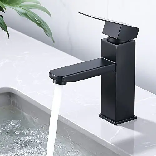 Produktbild: HOMELODY Wasserhahn Bad Schwarz Waschtischarmatur Armatur Waschbecken Eckig Badezimmer Mischbatterie Waschbecken Edelstahl Einhebelmischer Badarmatur