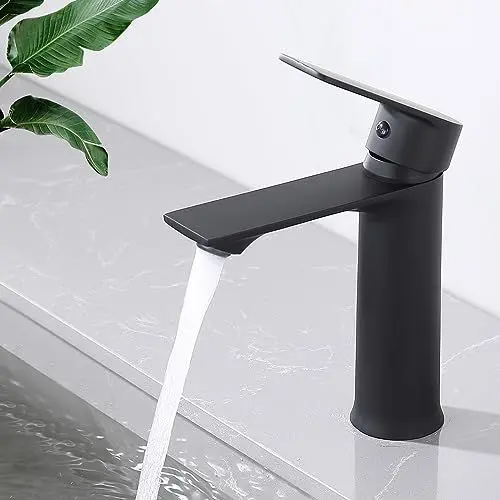 Produktbild: HOMELODY Wasserhahn Bad Schwarz für Familie - Mischbatterie für Warm- und Kaltwasser - Energiesparend Waschbeckenarmatur Einhebelmischer für Badezimmer