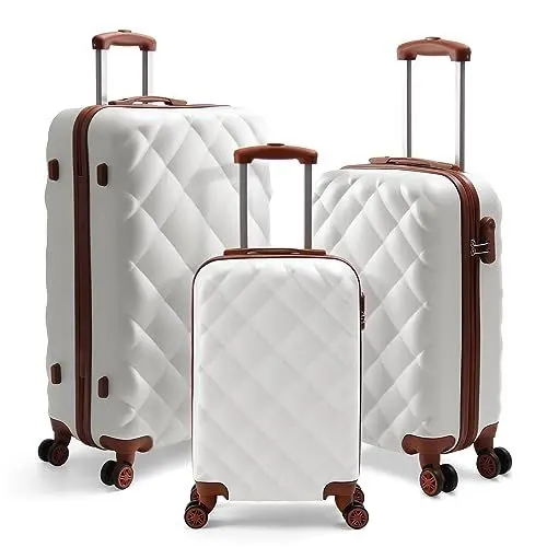 Produktbild: HOMELUX Kofferset 3 Teilig Hartschale Reisekoffer ABS Leicht Trolley Rollkoffer Hartschalenkoffer Set - M-L-XL (01-Cremeweiß, Set)