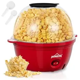 Produktbild: HOMELUX Popcornmaschine Popcorn Maker 450W Mini Popcorn Maschine mit Messlöffel Antihaftbeschichtung Snack Popcorn Popper für Zuhause Party Kinder, Deckel als Servierschale, Stille & Schnelle Rot