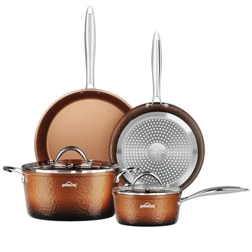 Produktbild: HOMELUX Topfset Pfannenset 6-tlg, Induktions Töpfe Set mit Deckel, Antihaftbeschichtung, Geschmiedetes Kochgeschirr Set, Kochtopfset für Alle Herdarten