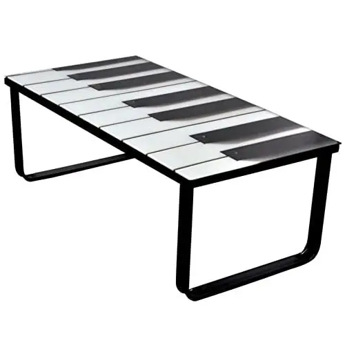 Produktbild: HomeMiYN Beistelltisch Couchtisch Sofatisch aus Glas mit Klavier-Druck auf der Glastischplatte Kaffee-Tisch 90x45x32cm Schwarz