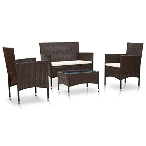 Produktbild: HomeMiYN Gartenmöbel-Set 4er Set Garten Sofagarnitur Terrassenmöbel aus handgeflochtenes Rattan Lounge-Set, mit Kissen und Couchtisch Outdoor Garten Terrasse Braun