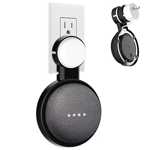 Produktbild: HomeMount Wandhalterung für Google Home Mini/Nest Mini (2. Gen) - Platzsparende Steckdosenhalter, Lautsprecherzubehör für Sprachassistenten (schwarz)