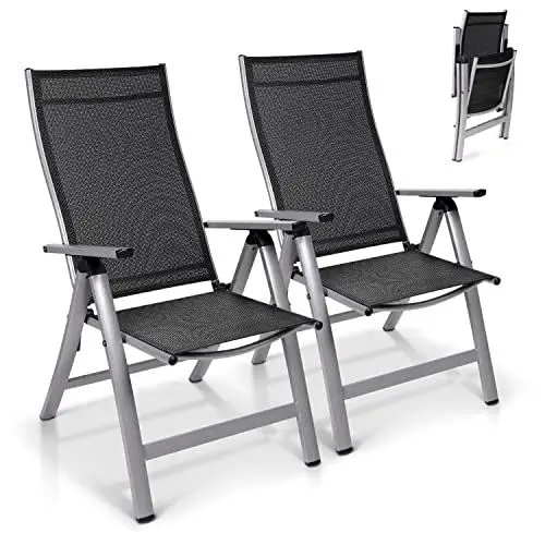 Produktbild: Homeoutfit24 London Gartenstühle 2er Set, Made in Europe, Balkonstuhl klappbar, Hochlehner Gartenstuhl, Esszimmerstuhl, Balkon & Terrasse, verstellbar, Terrassenmöbel, Campingstühle, wetterfest