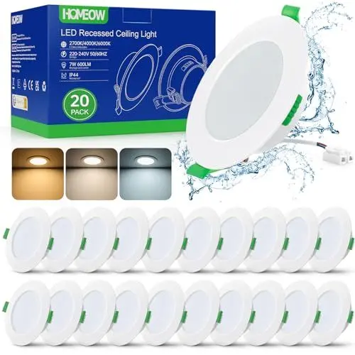 Produktbild: HOMEOW 20er Set LED Einbaustrahler 230V 7W Warmweiß Neutralweiß Kaltweiß LED Spots 230V, 75–90mm Lochmaß, Led Einbauleuchten Deckenspots Einbauspots Einbau Spotlight Ultra Flach IP44 für Badezimmer