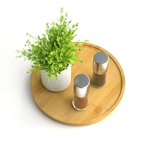 Produktbild: Homerays Bambus Drehteller Organizer Lazy Susan, Drehteller Küchen Organizer-22cm, Anti-Rutsch-Gewürzregal Drehbar für Küche Speisekammer Schrank Tisch Arbeitsplatte, Bambus